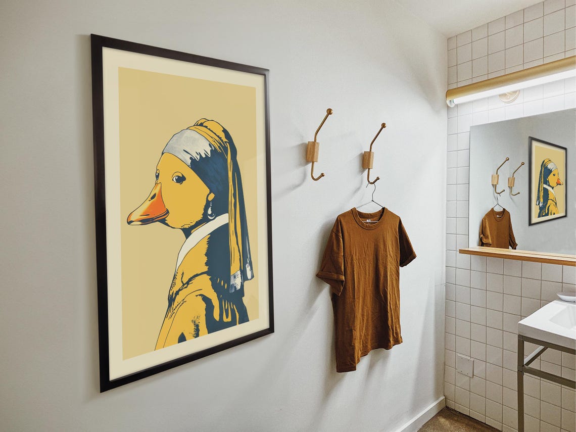 Duck With A Pearl Earring Funny Vermeer Parody Bathroom Poster - Image 4