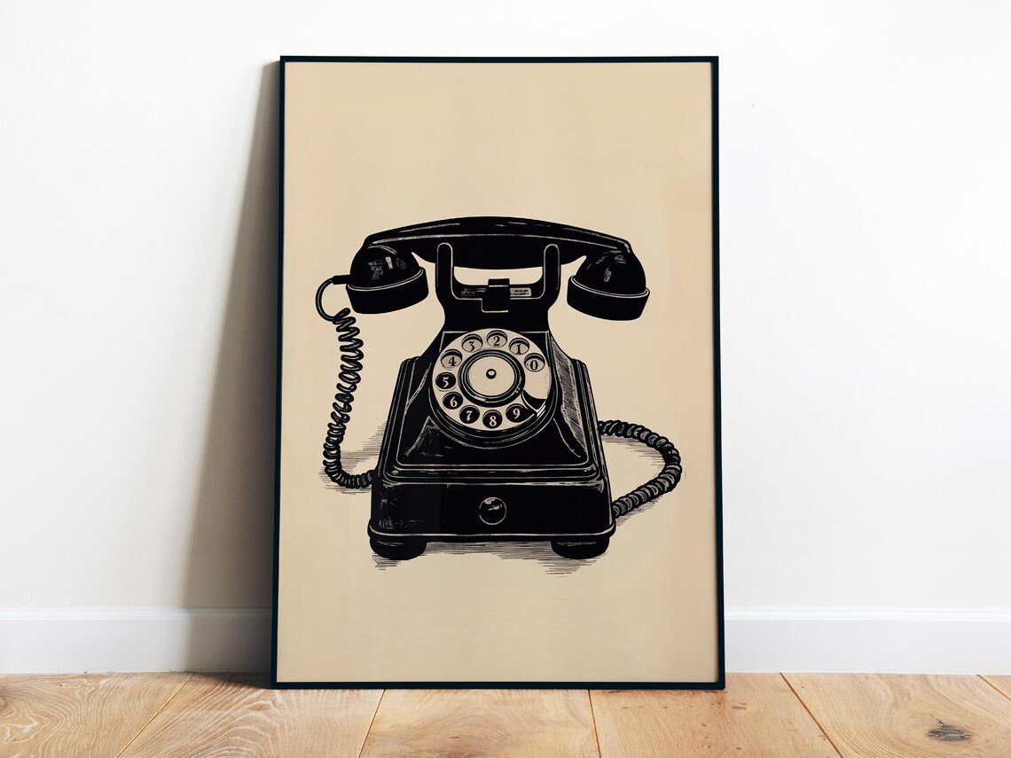 Rotary Phone Retro Telephone, Vintage Home Office Art Print