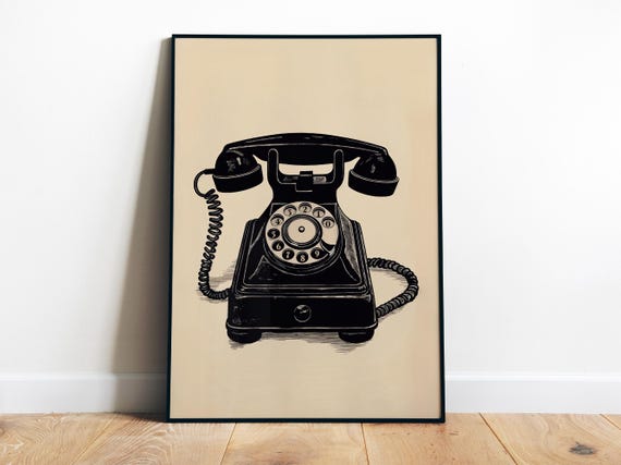 Rotary Phone Retro Telephone, Vintage Home Office Art Print