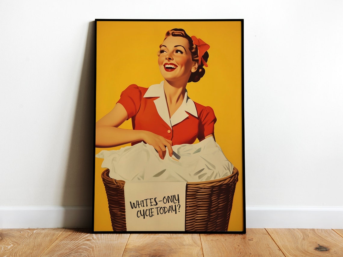 Whites Only Cycle Today Funny 50s Retro Laundry Room Art Poster