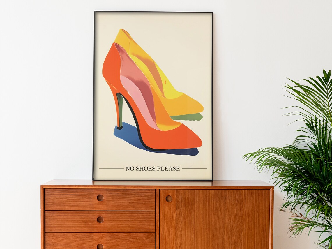 No Shoes Please Pop Art High Heels Orange Entryway Sign Poster - Image 4