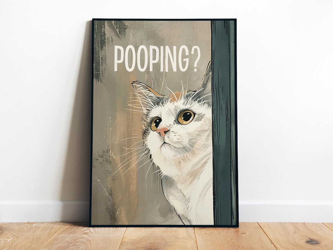 Funny Bathroom Wall Art Are You Pooping? Retro Cat Poster