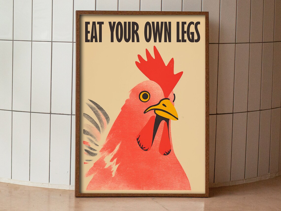 Eat Your Own Leg Vegan Chicken Retro Art Print - Image 4