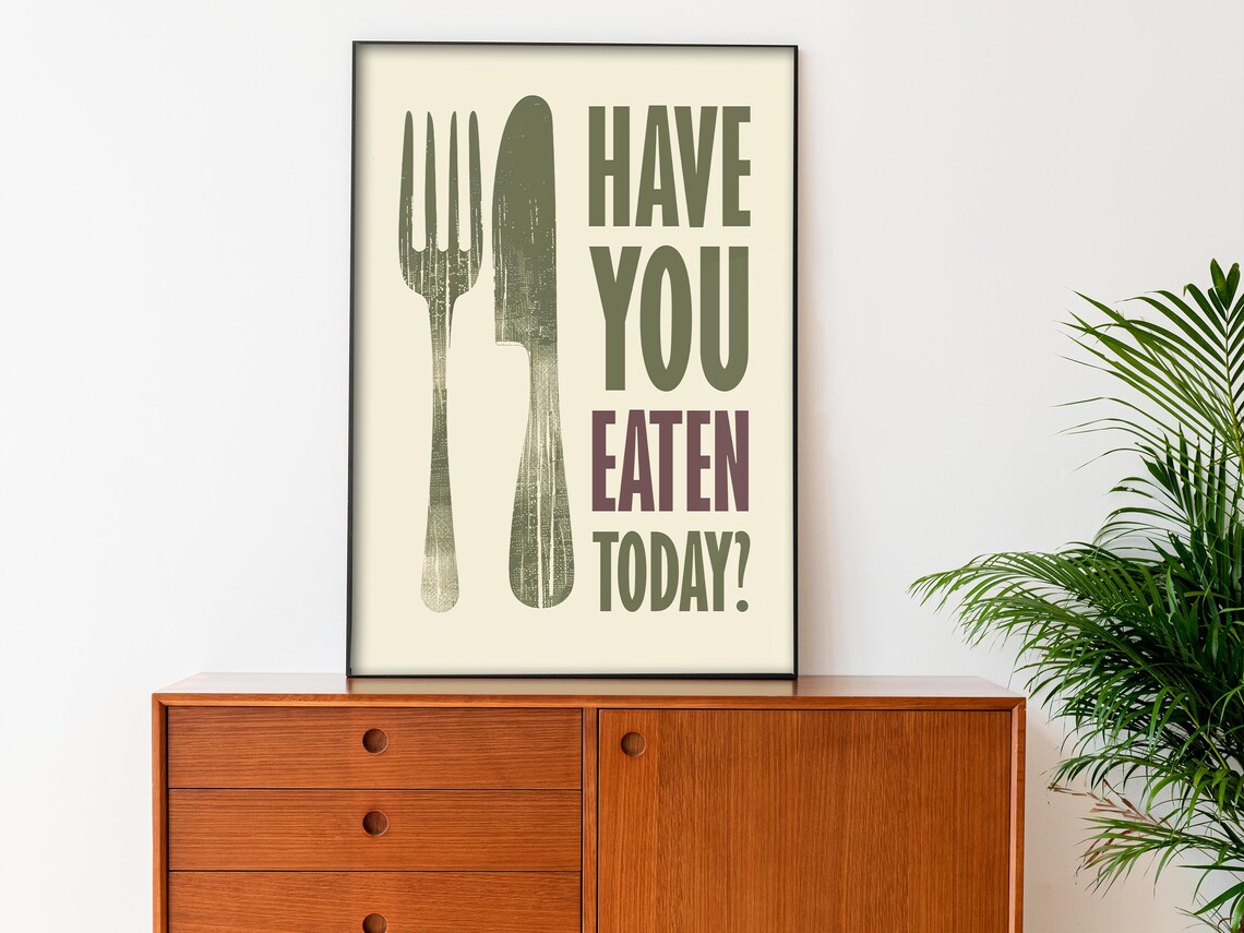 Have You Eaten Today Funny Fork Knife Sage Green Kitchen Quote Poster - Image 4