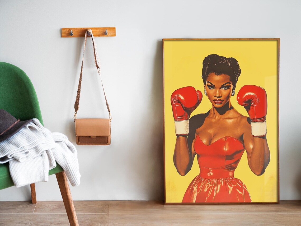 Female Boxer Retro Print, Black Women Gym Art - Image 5