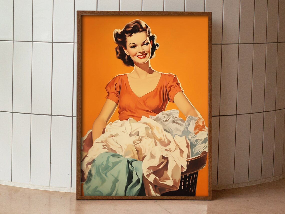Smiling 50s Housewife Laundry Day Pin Up Retro Kitchen Art Poster - Image 2
