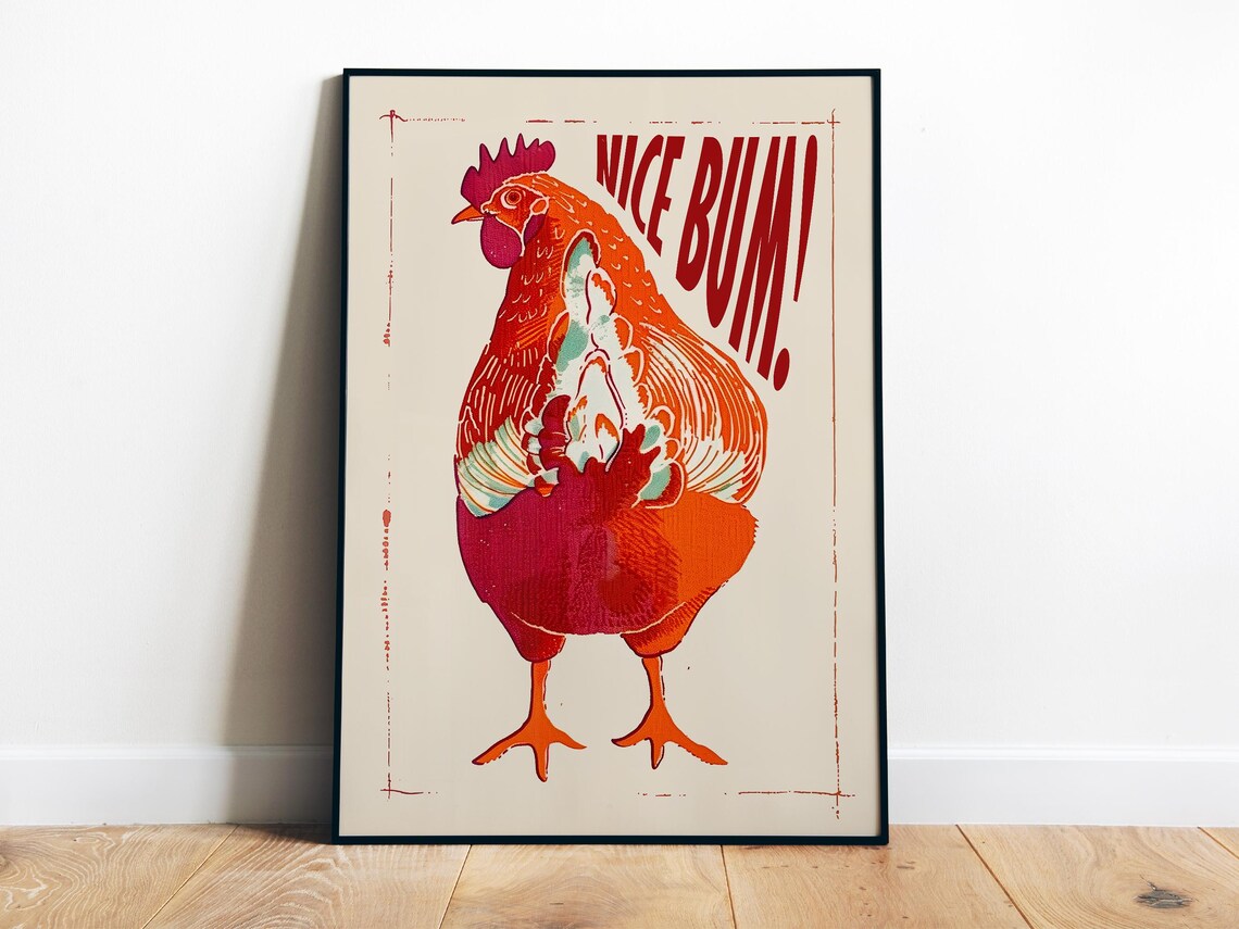 Nice Bum Funny Toilet Bird Retro Bathroom Poster