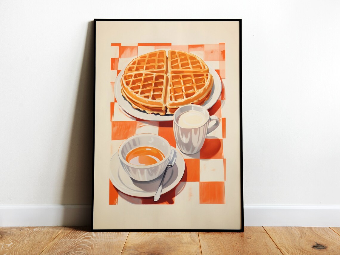 Retro Morning Breakfast Waffle Art Print, Kitchen Decor
