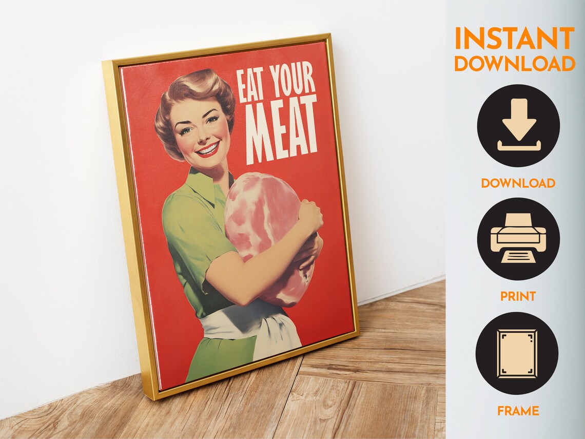 Eat Your Meat Retro Kitchen Poster Print - Image 6