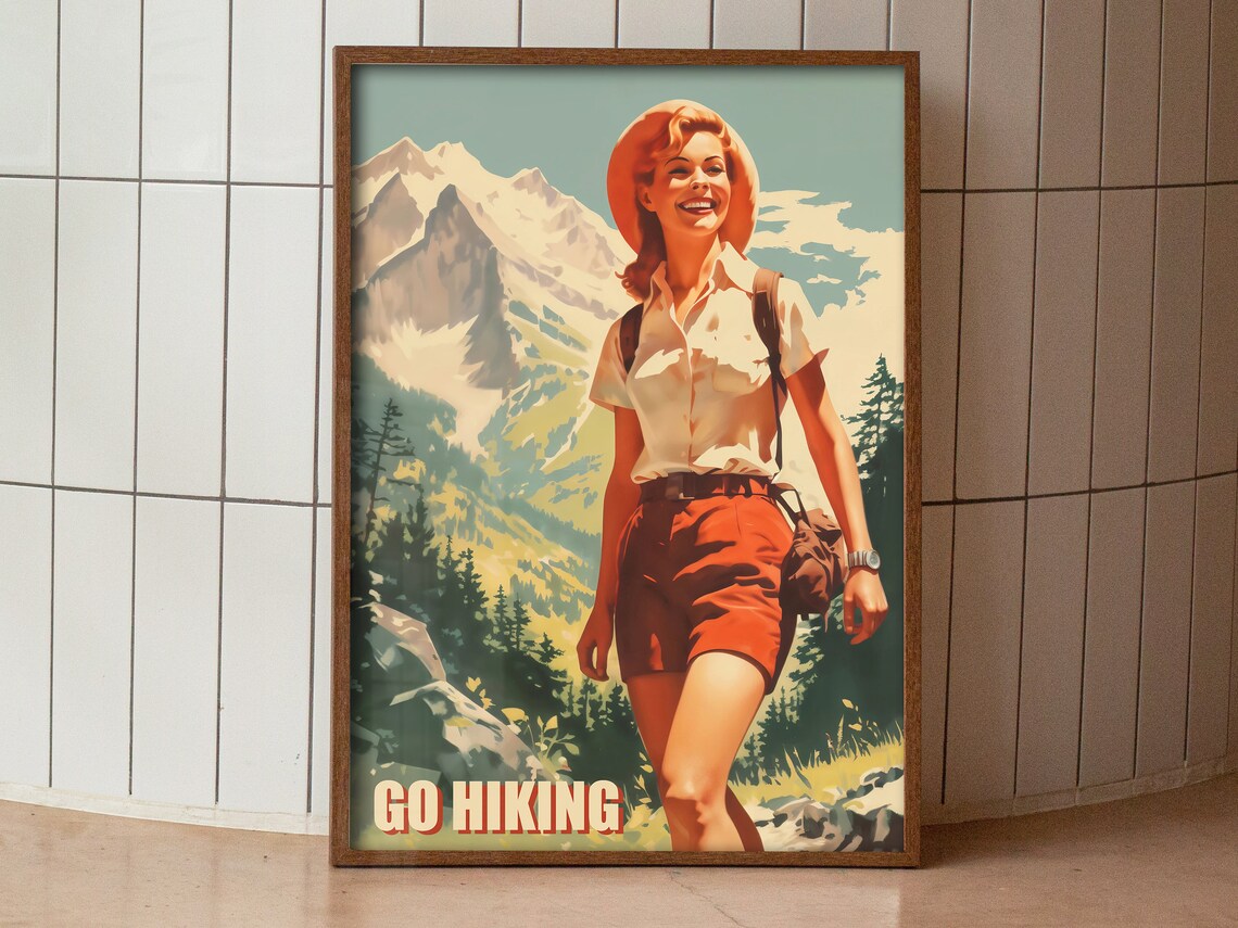 Vintage Hiking Travel Poster, Retro Camping Mountains - Image 3