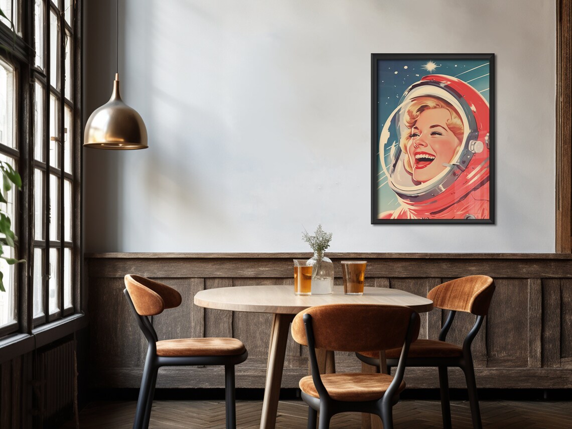Female Astronaut Retro Futuristic Space Art Print - Image 4