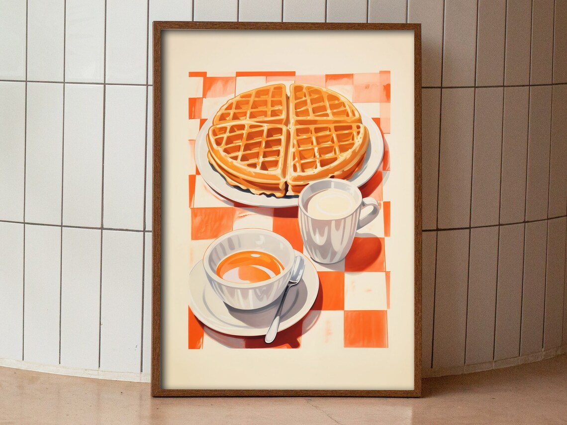 Retro Morning Breakfast Waffle Art Print, Kitchen Decor - Image 2