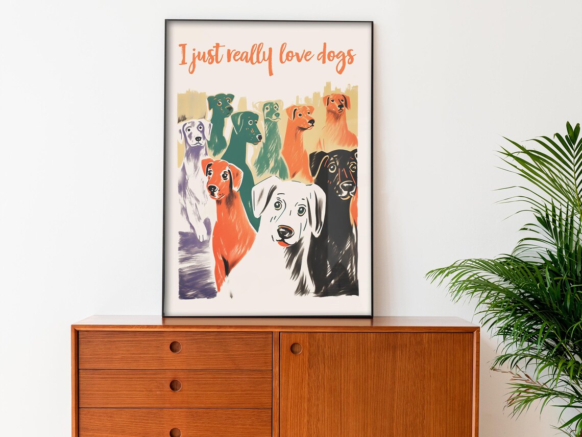 I Just Really Love Dogs Colorful Puppy Pack Dog Lover Poster - Image 3