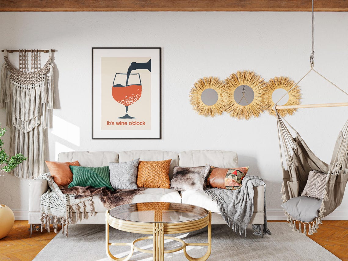 It Is Wine Oclock Minimal Wine Glass Pour Kitchen Bar Poster - Image 3