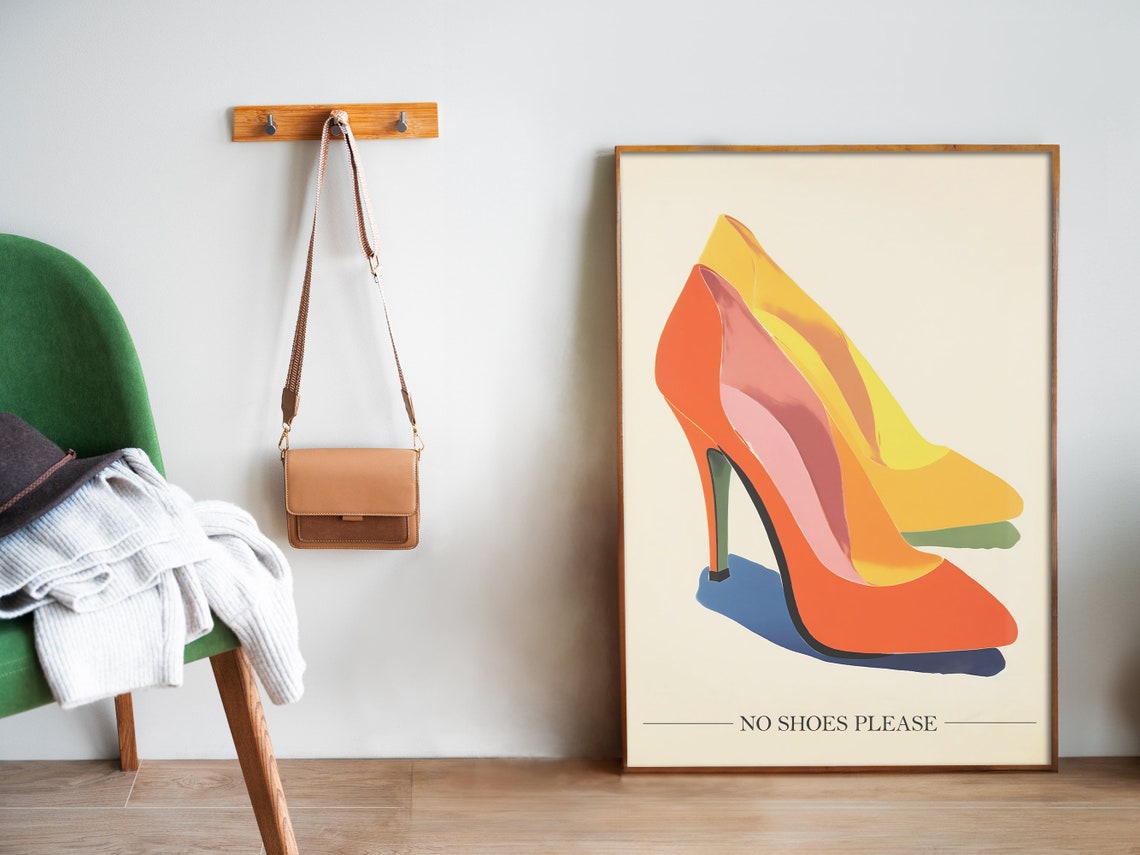 No Shoes Print Wall Art Remove Your Shoes Print Entrance Sign Funny Retro Poster Pair Of Shoes Art House Rules - Image 5