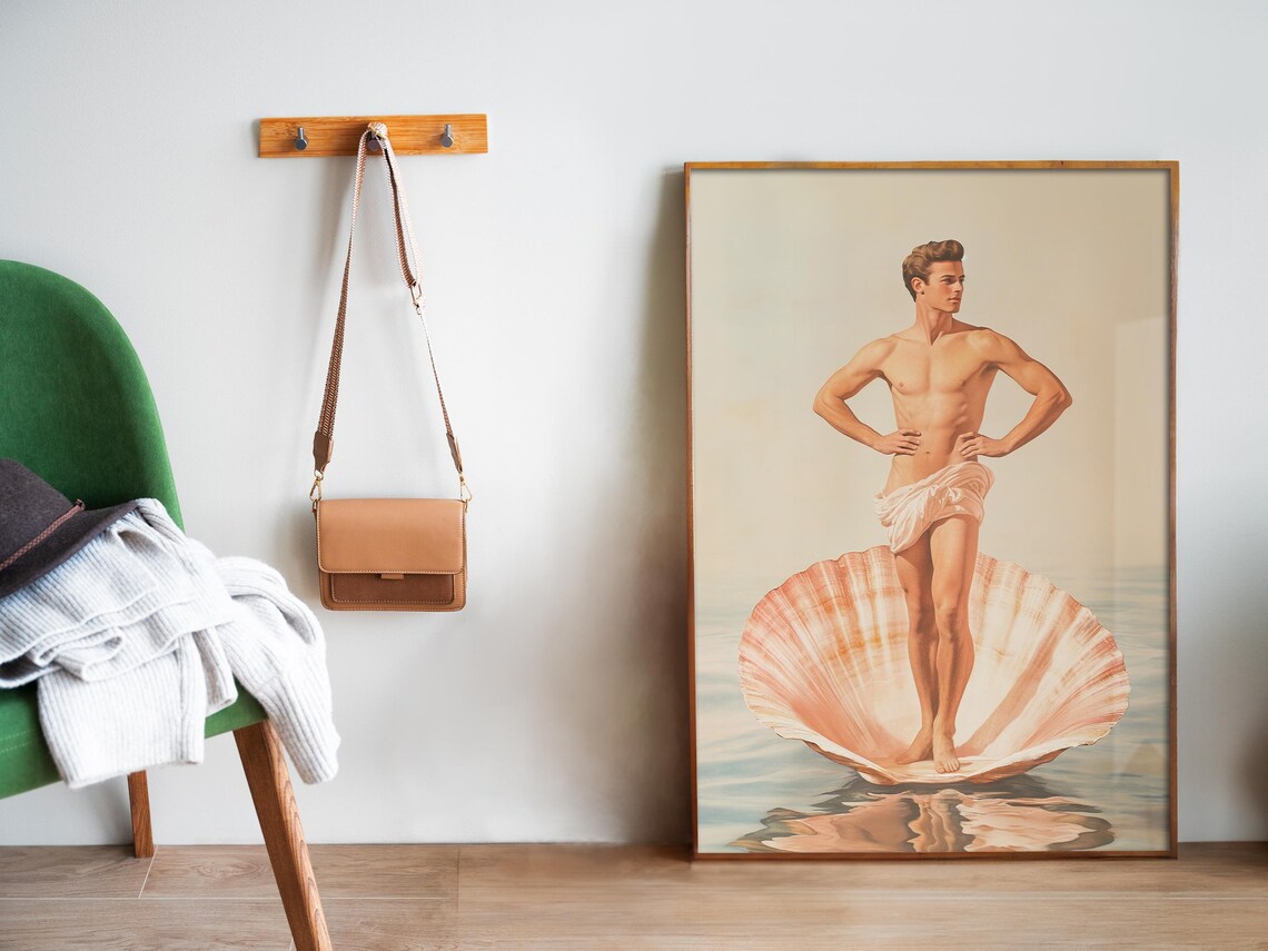 Retro Handsome Man Bathroom Art Print, Venus Decor - Image 4
