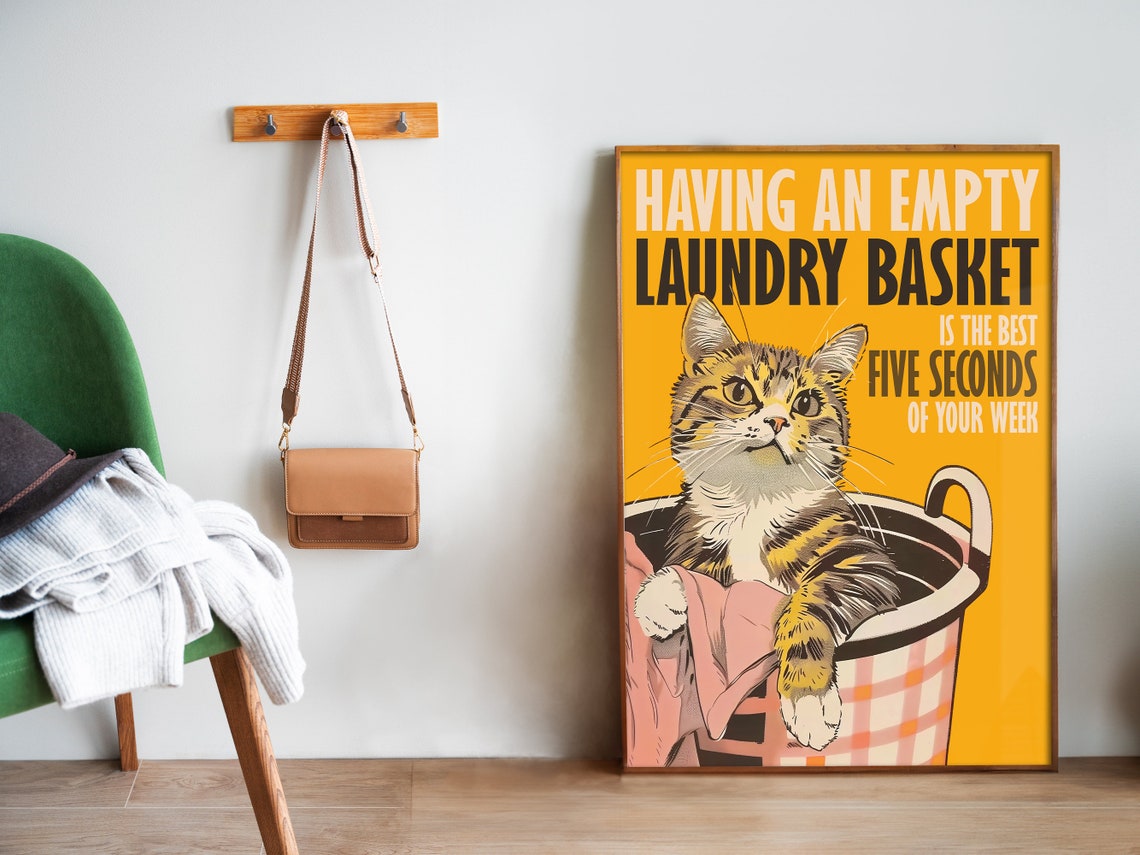 Empty Laundry Basket Funny Cat Retro Laundry Room Art Poster - Image 5