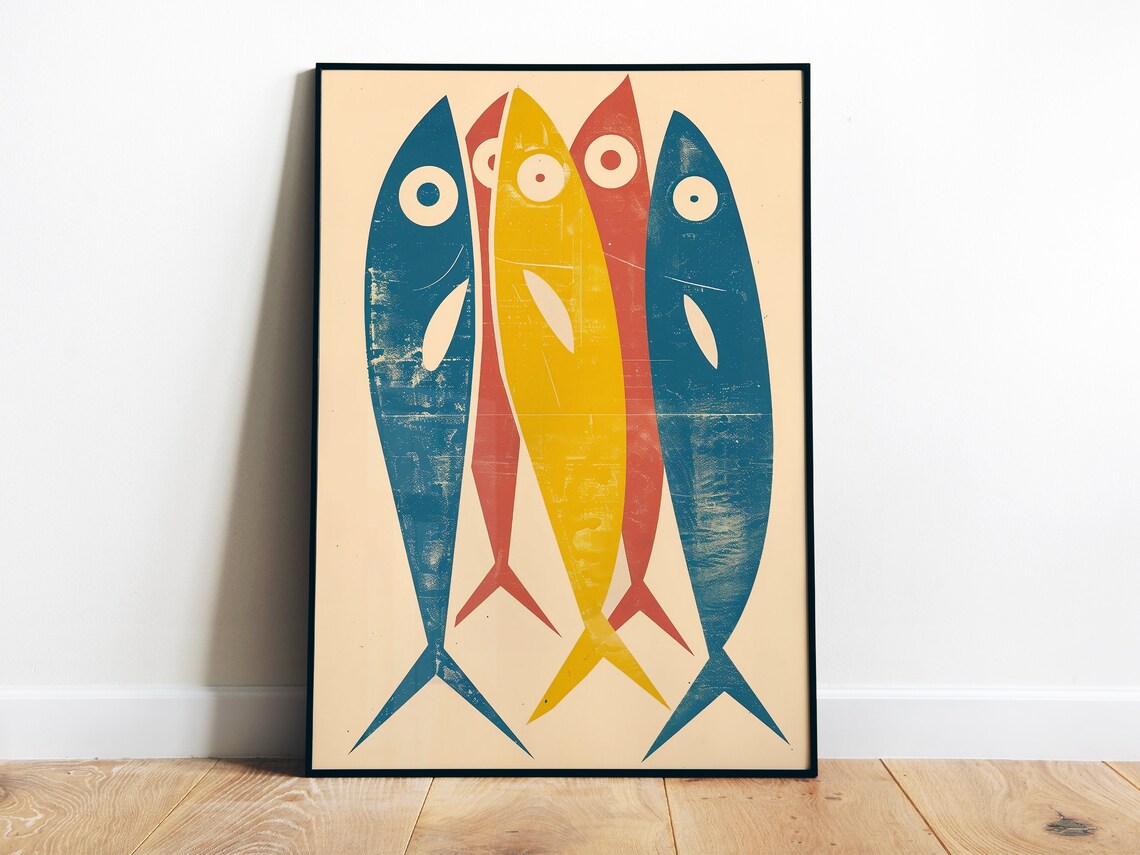 Retro Sardines Kitchen Art Print, Vintage Seafood