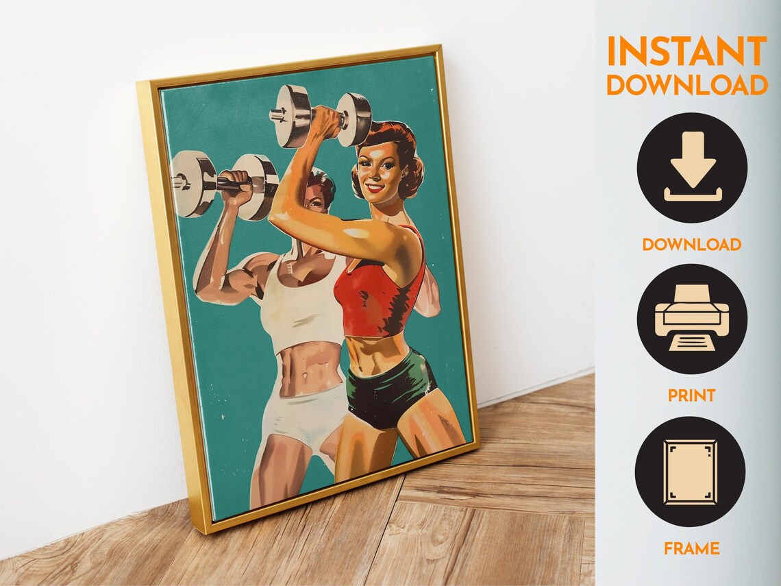 Retro Women Dumbbells Vintage Workout Pin Up Gym Decor Art Poster - Image 4