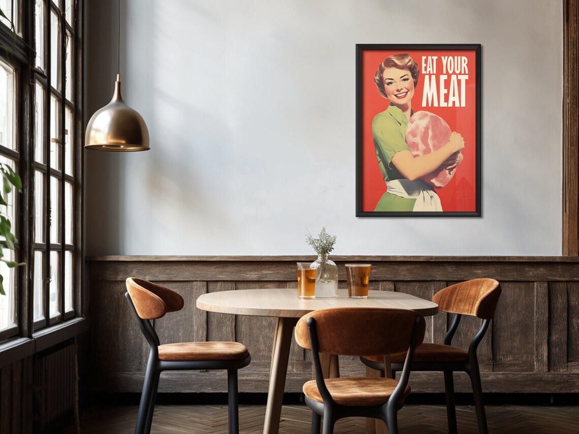 Eat Your Meat Retro Kitchen Poster Print - Image 4