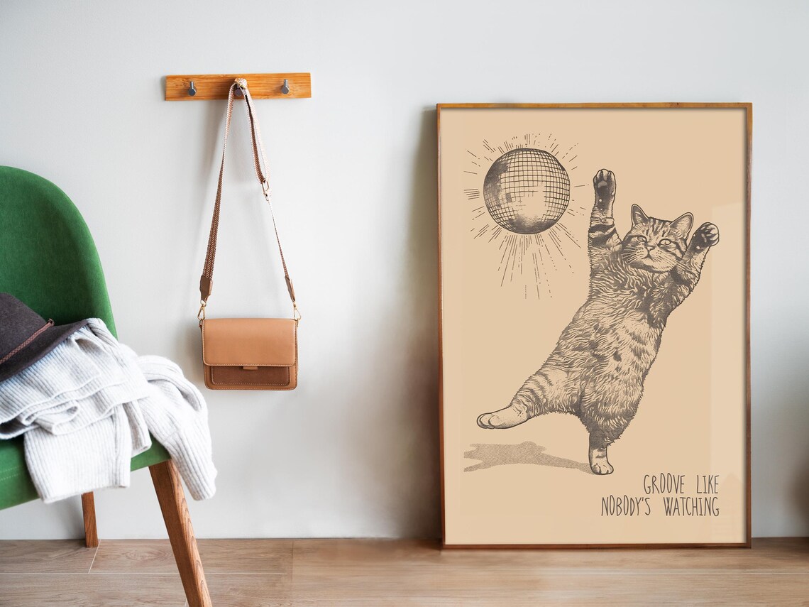 Groove Like Nobody Is Watching Dancing Cat Disco Ball Poster - Image 4
