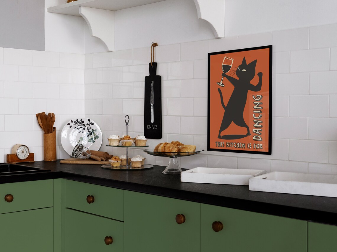 This Kitchen Is for Dancing Retro Cat Art Print - Image 3