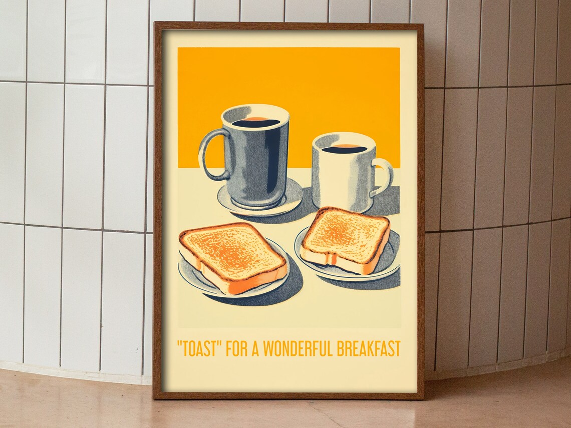 Vintage Breakfast Toast Coffee Poster, Retro Kitchen Art - Image 5