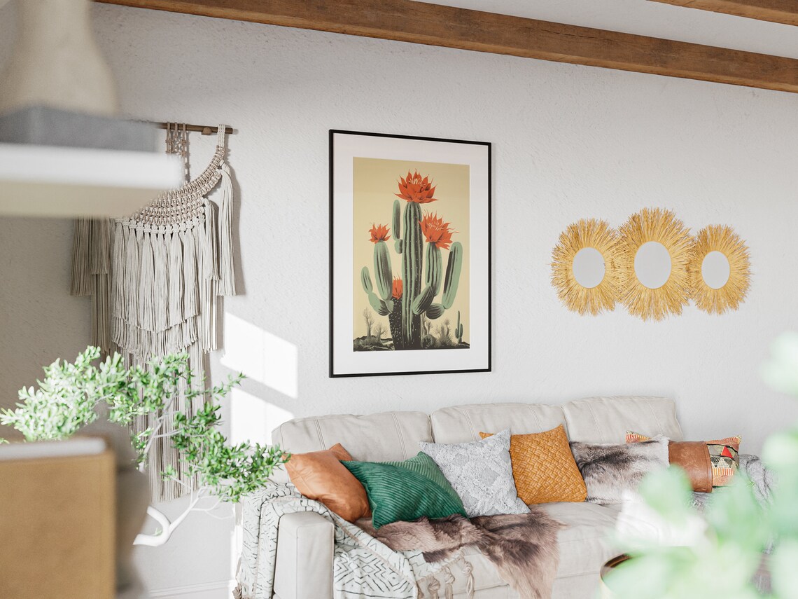 Blooming Cactus Retro Wall Art, Mexican Floral Print - Image 2