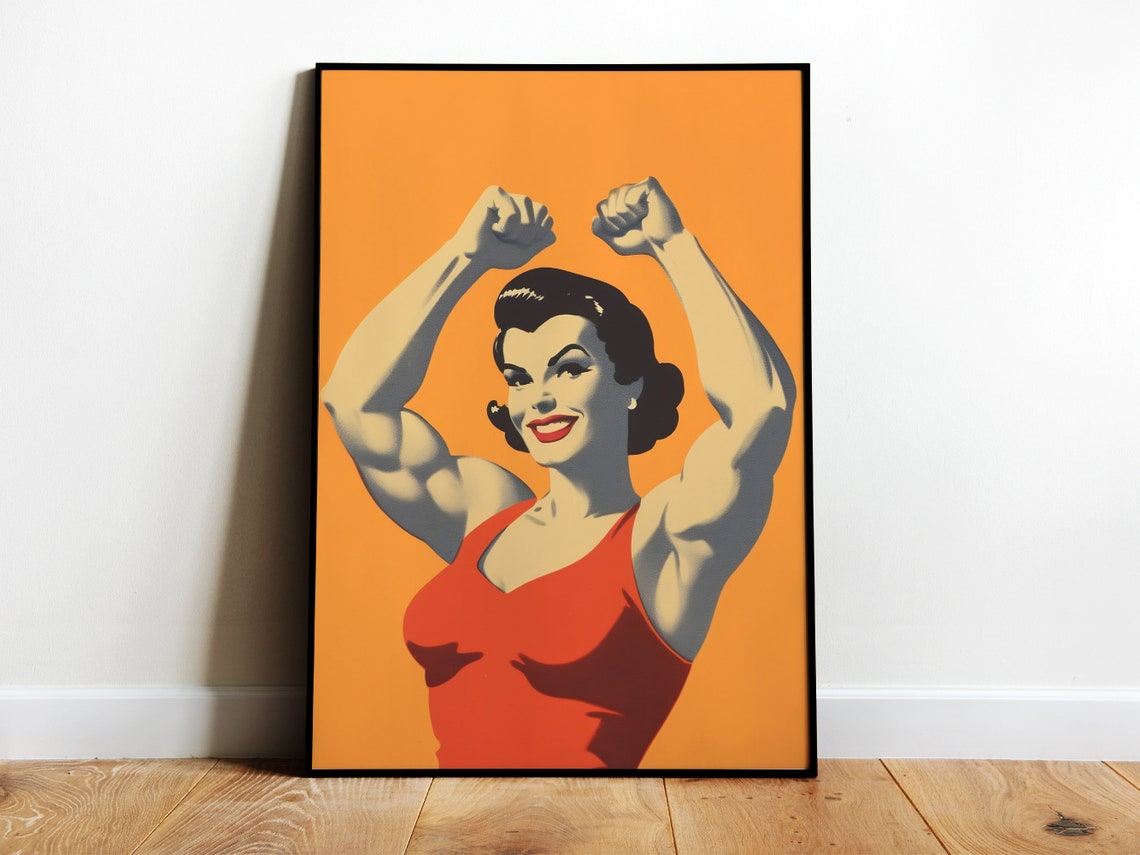 Retro Gym Poster Female Weightlifter Poster Home Gym Print Female Bodybuilding Print 1950s Wall Art Bodybuilding Print Strong Girl Poster