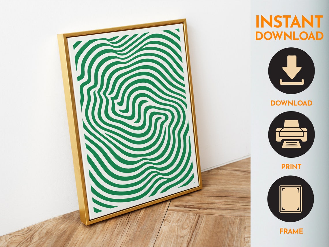 Geometric Green Wavy Line Pattern Minimalist Abstract Art Wall Poster - Image 4
