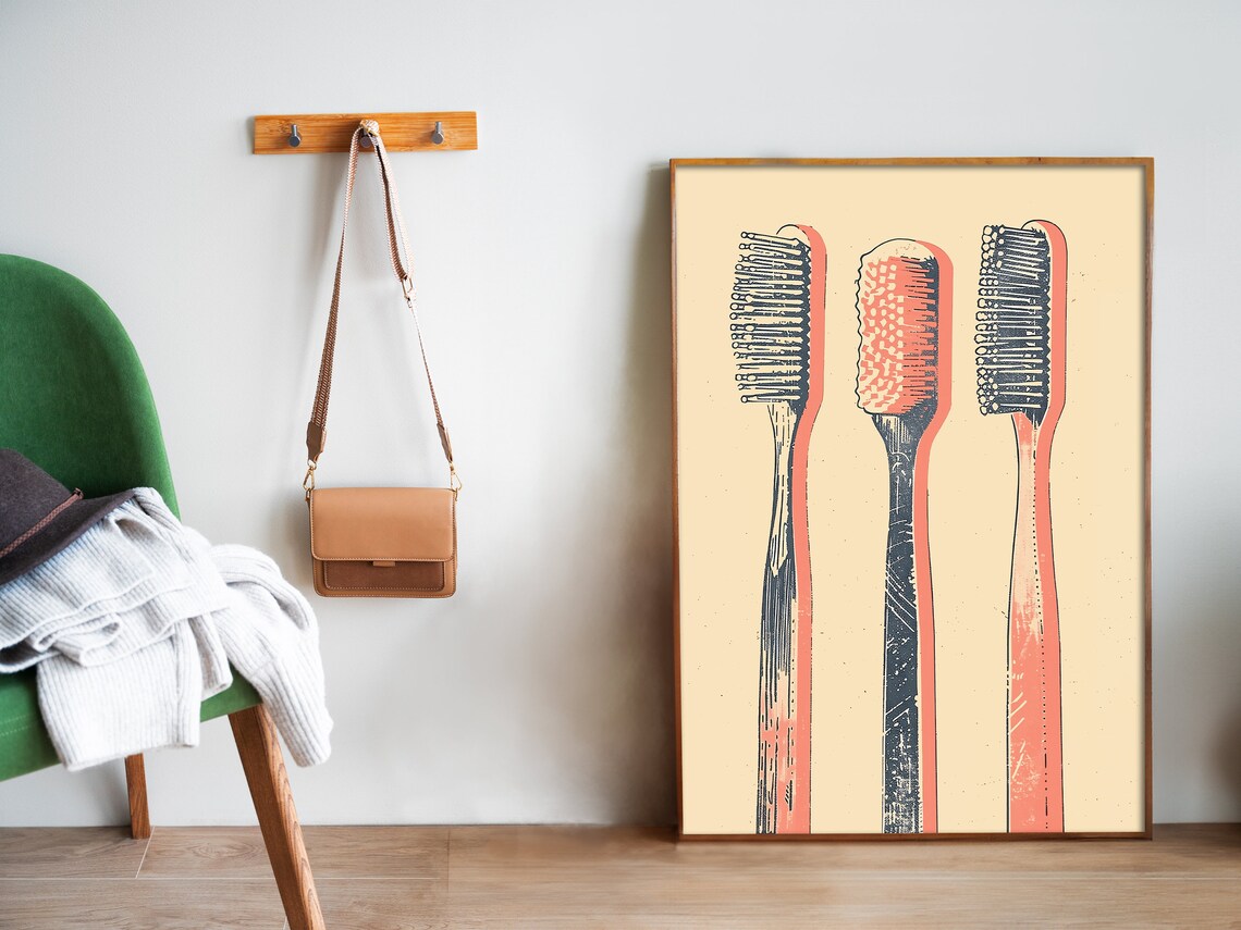 Toothbrush Retro Bathroom Art Print, Toilet Poster - Image 5