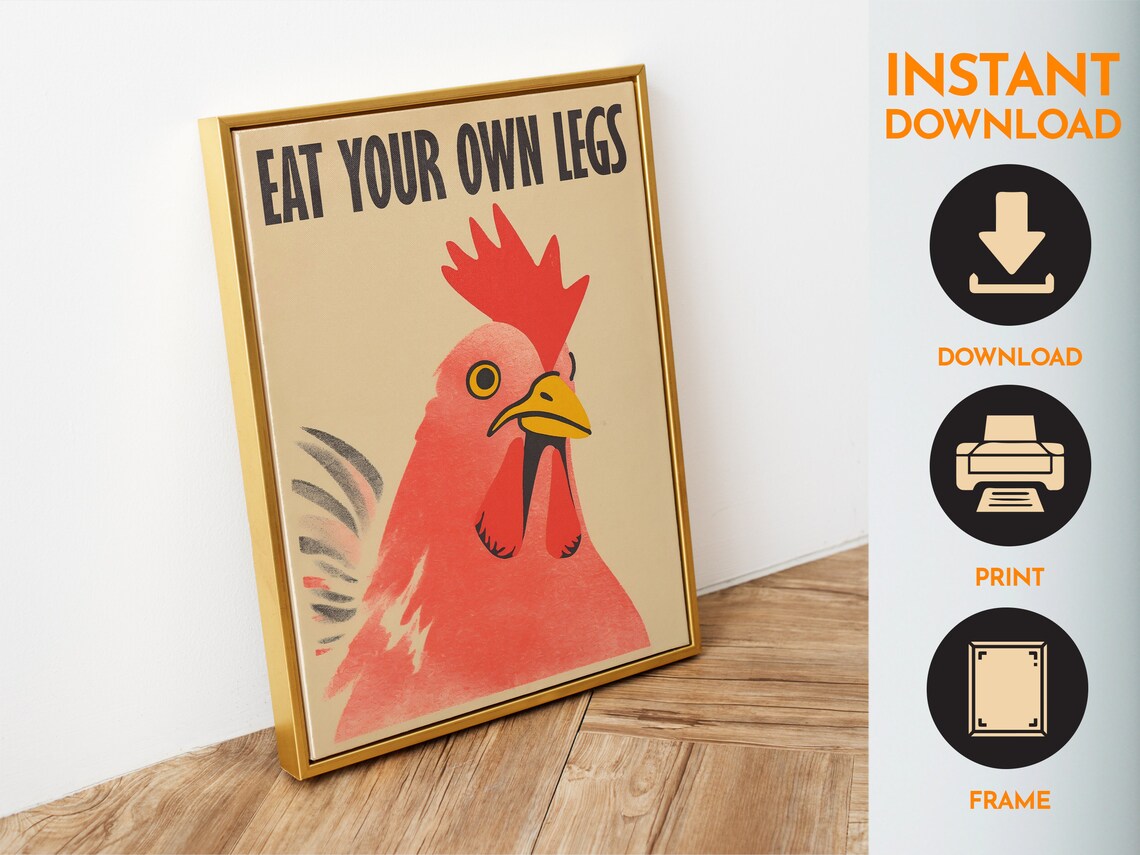 Eat Your Own Leg Vegan Chicken Retro Art Print - Image 6