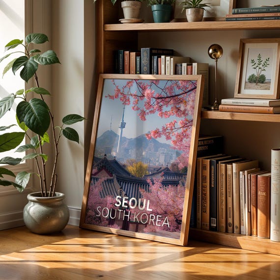 Seoul Palace Cityscape Travel Poster, South Korea