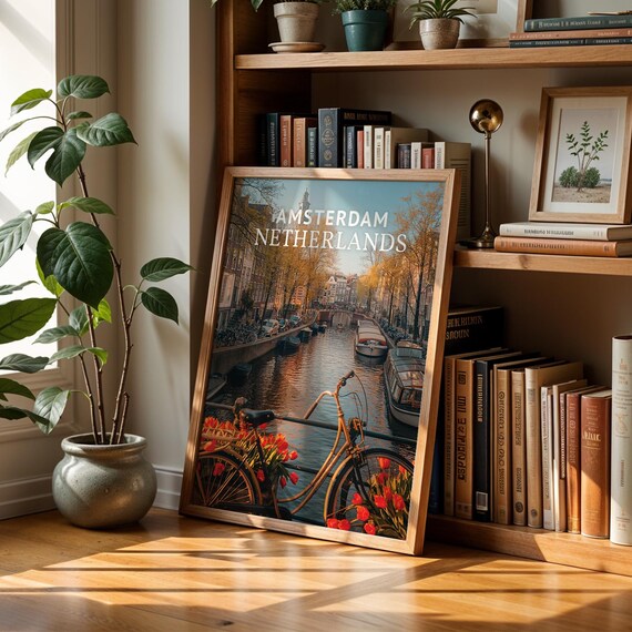 Amsterdam Canal Bridge Print Vibrant Netherlands Cityscape