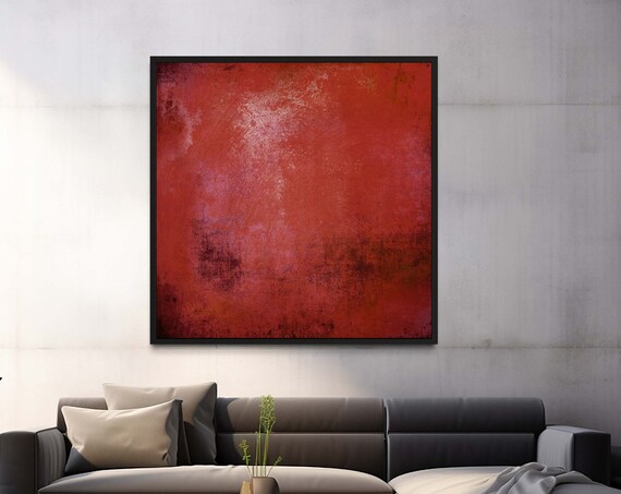 Red Wall Canvas Rustic Textured Abstract Art Industrial Decor Ready To Hang