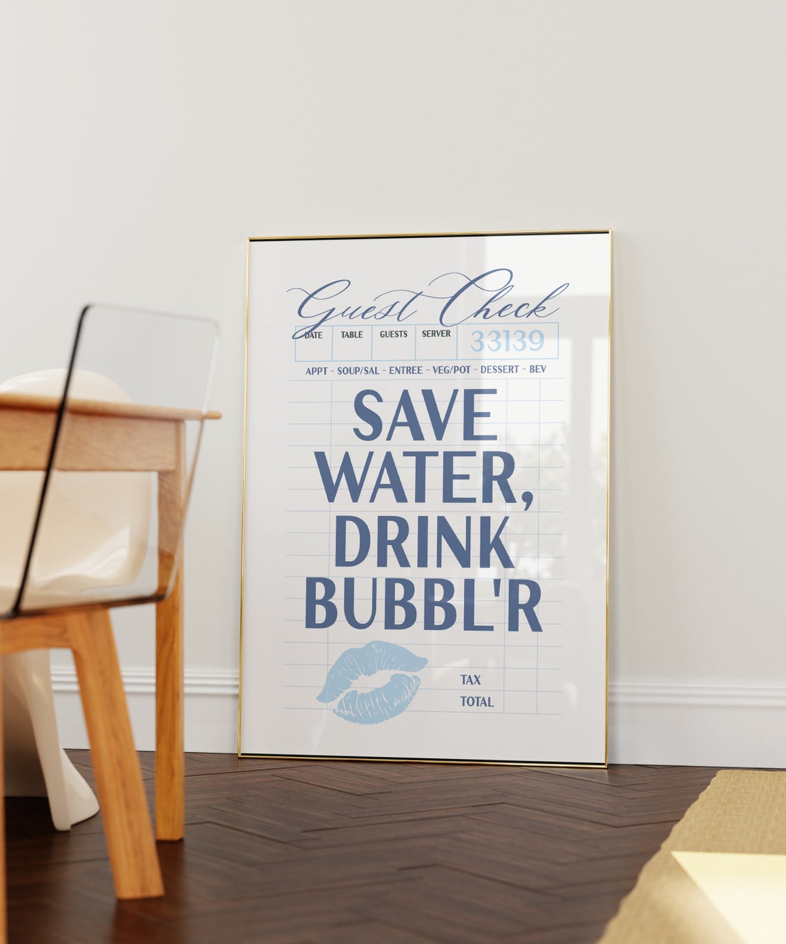 Save Water Drink Bubblr Navy Guest Check Kiss Lips Wall Poster - Image 2