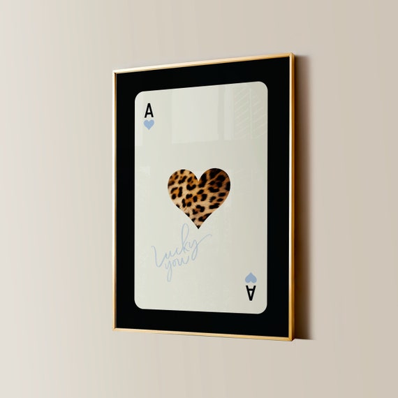 Ace Of Hearts Leopard Print Retro Lucky Girl Poster Funky Y2k Aesthetic Apartment Decor Vintage Cheetah Playing Card Bedroom Wall Art