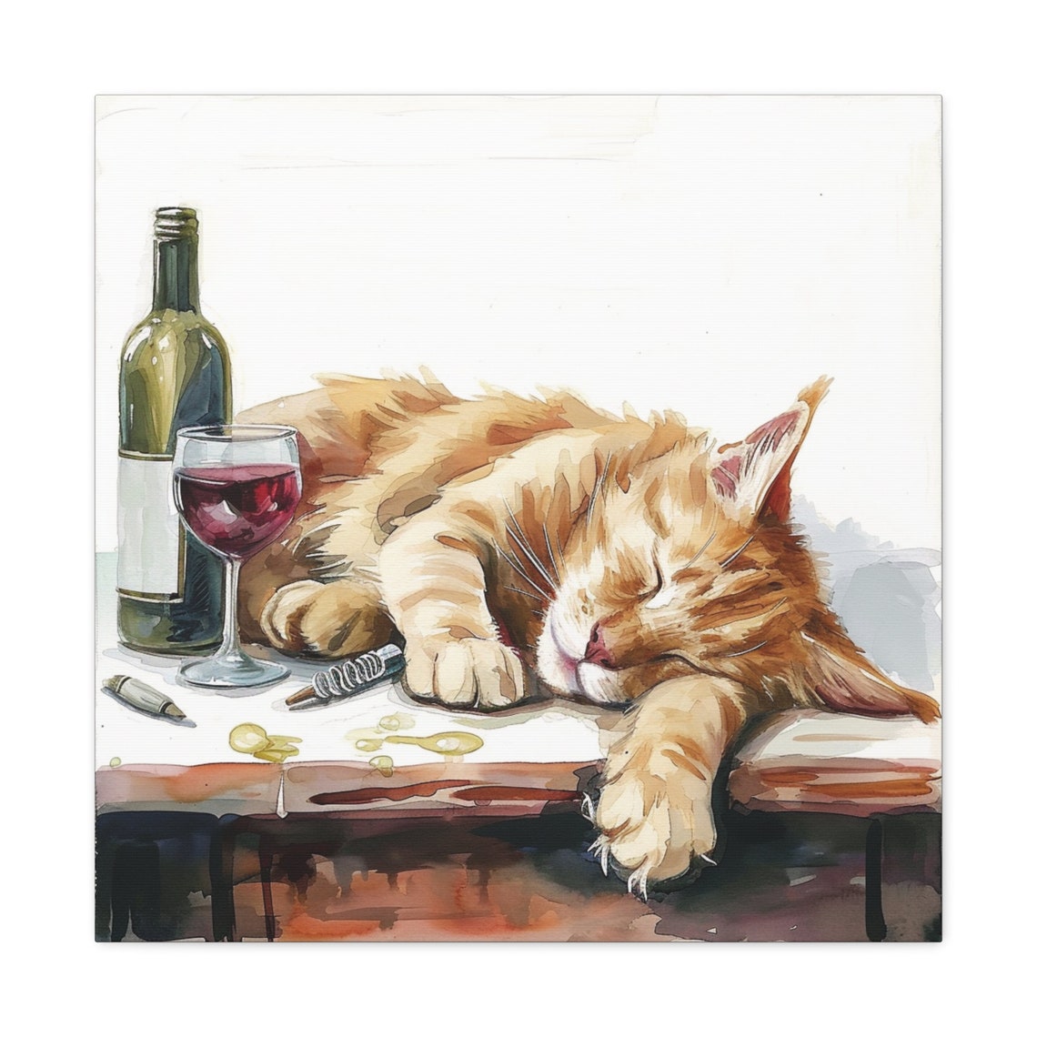 Orange Cat Sleeping Beside a Wine Bottle With Corkscrew Poster - Image 5