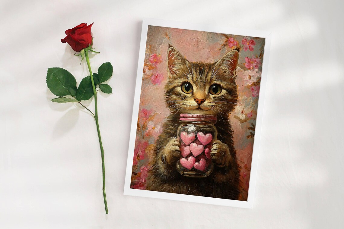 Valentines Day Tabby Cat Poster, Valentine Heart Decor - Image 4