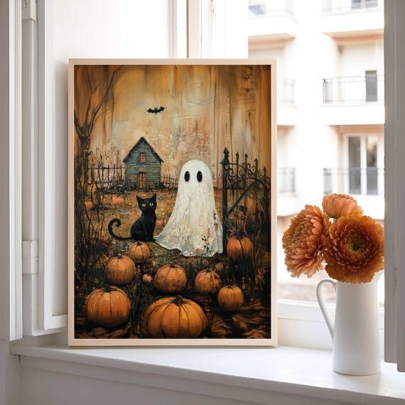 Black Cat and Wildflowers Art Print