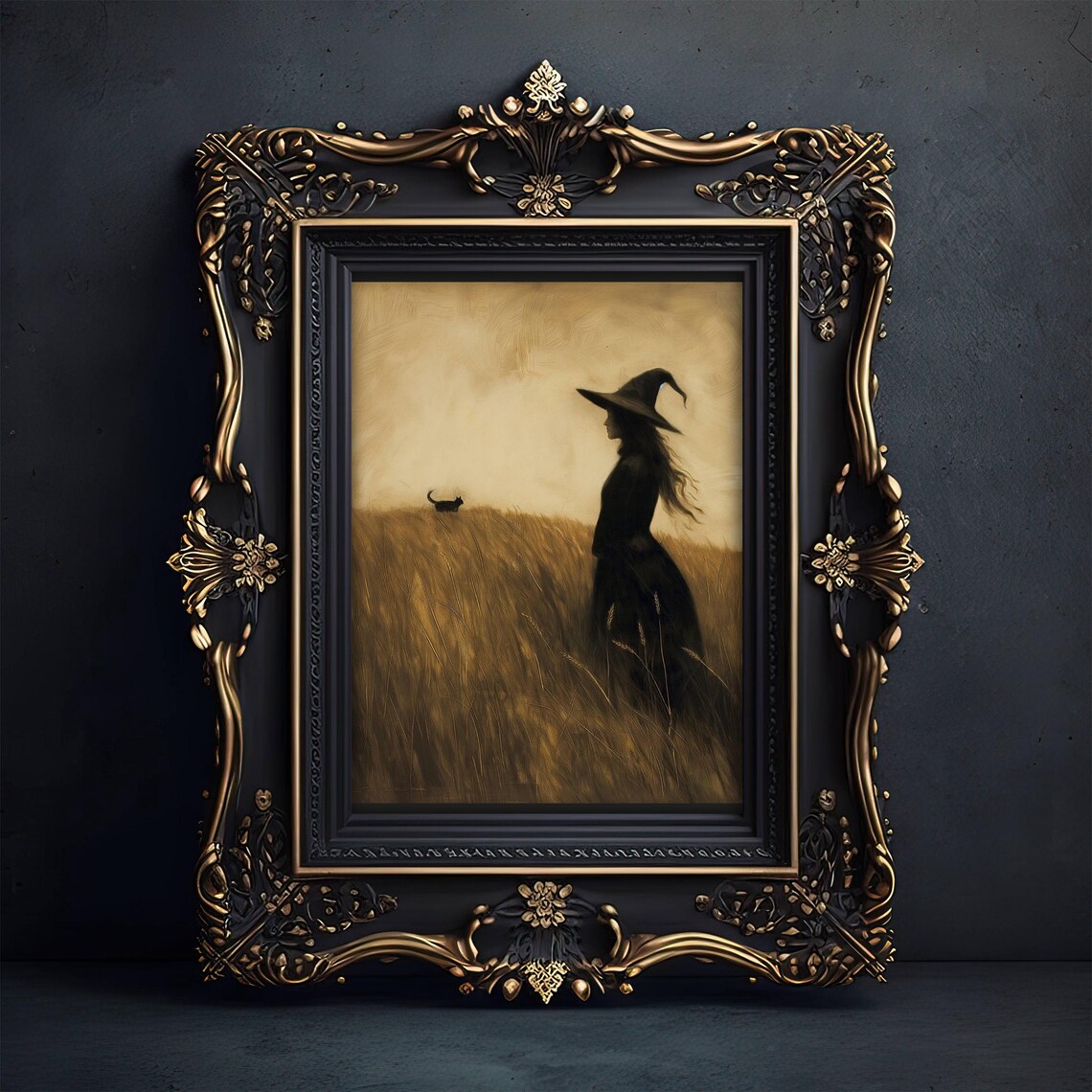 Witch In A Field With Black Cat, Halloween Art Print - Image 5