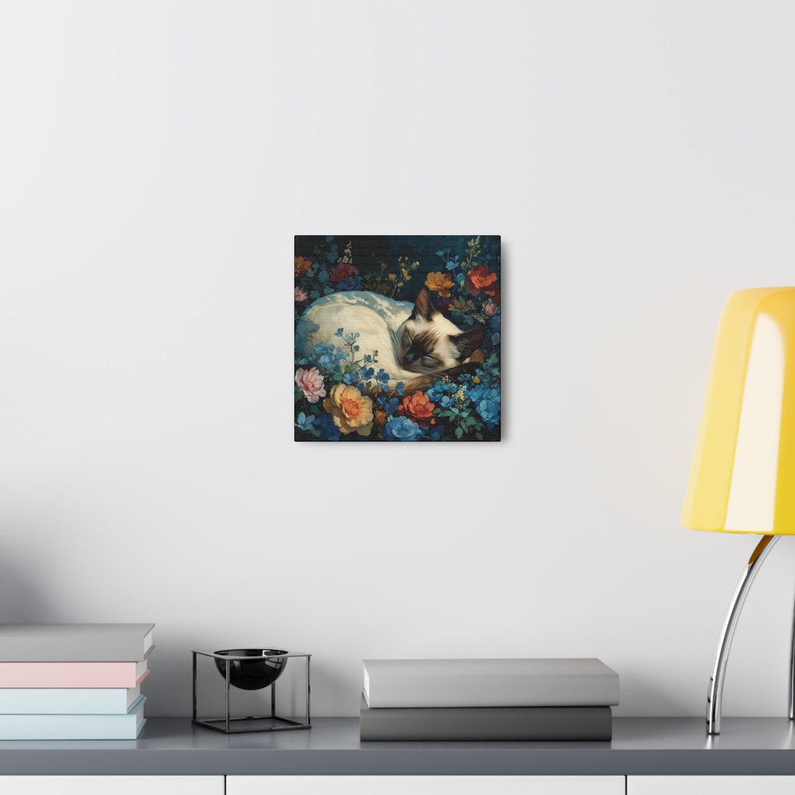 Siamese Cat Sleeping in Blue and Orange Night Wildflowers Poster - Image 5