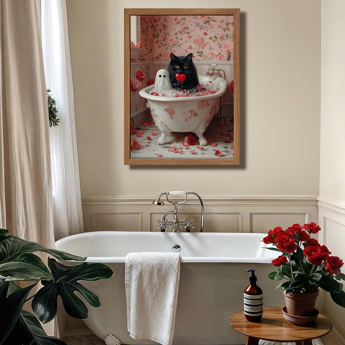 Ghost and Cat Valentine's Day Bathroom Art Print - Image 6