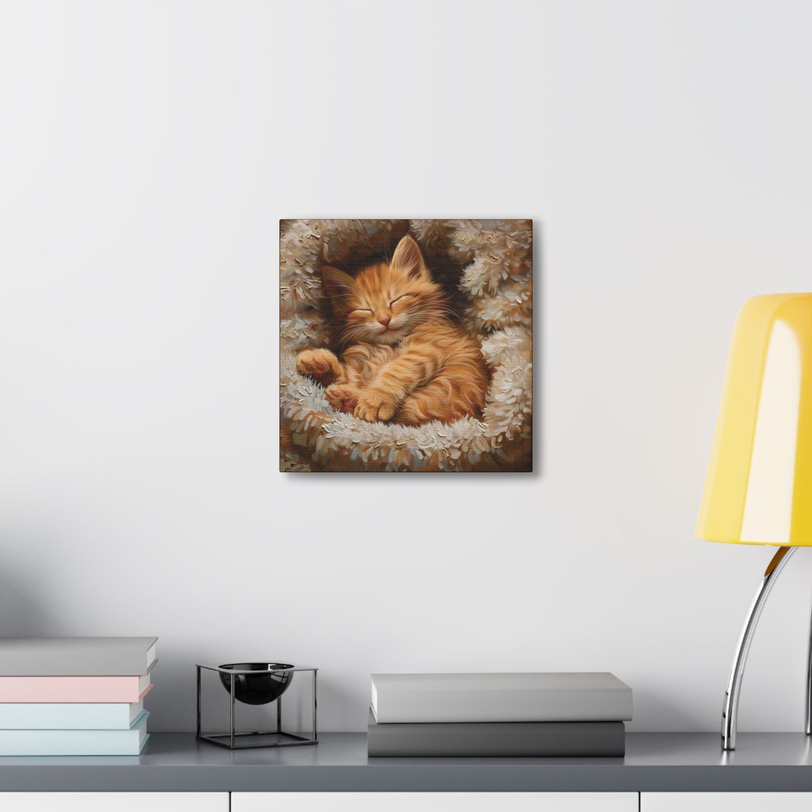 Sleeping Ginger Kitten Curled in Fluffy Blanket Oil Painting Poster - Image 6