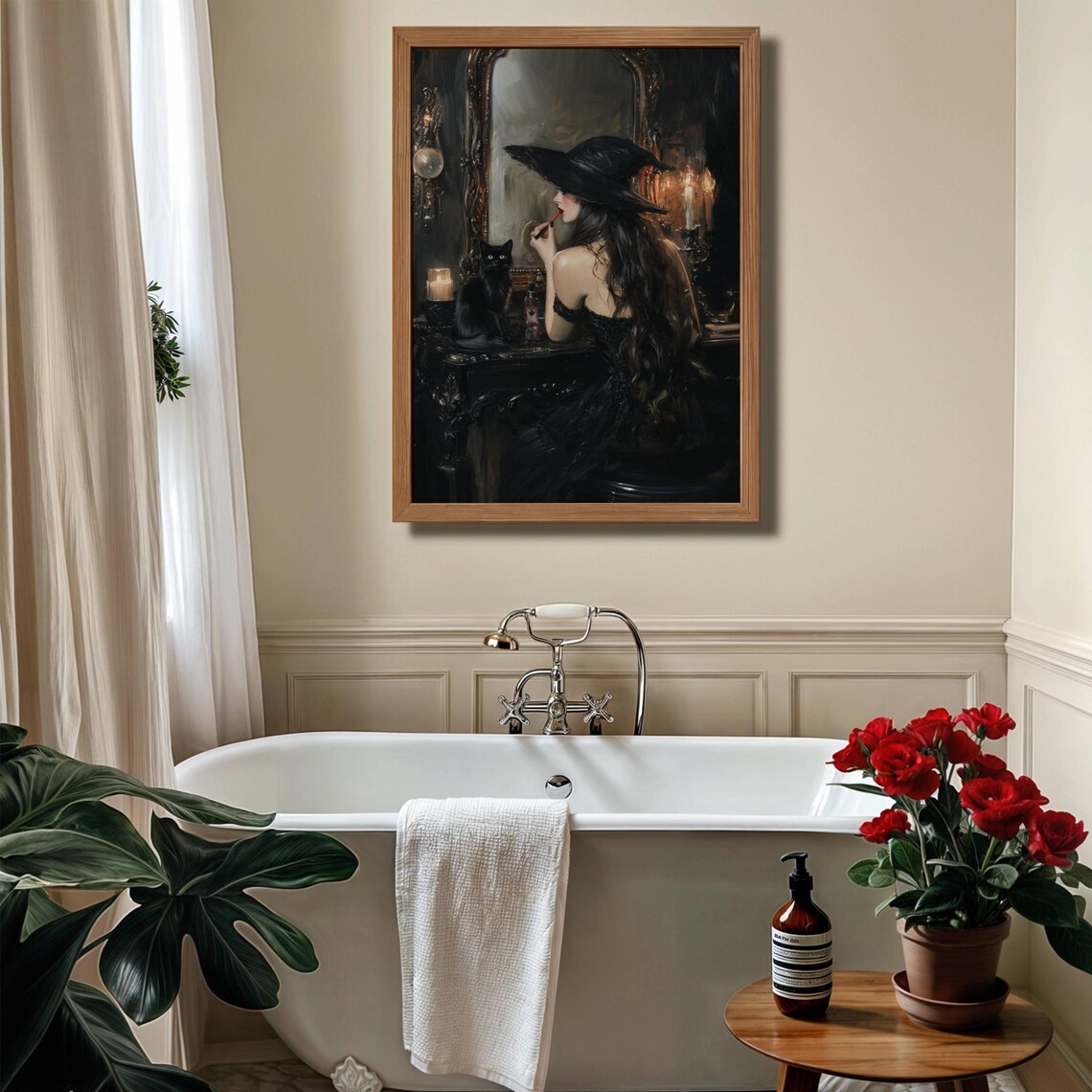 Witch Applying Lipstick, Gothic Bathroom Art Print - Image 4
