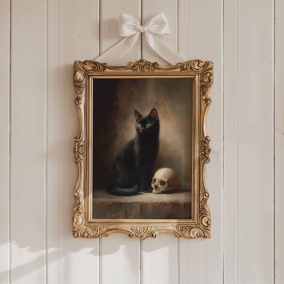 Black Cat And Skull Gothic Halloween Poster