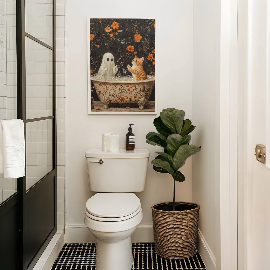 Cute Ghost and a Playful Orange Kitten in a Bubble Bath Poster - Image 5