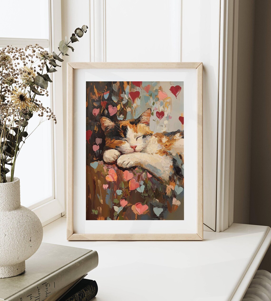 Calico Cat Valentine Print, Rustic Farmhouse Cat - Image 7