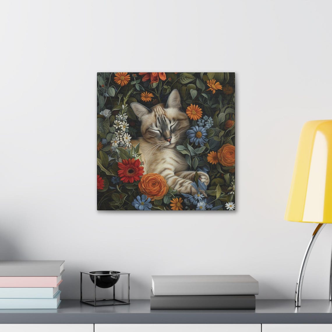 Lynx Point Siamese Cat Sleeping Among Lush Wildflowers Poster - Image 5