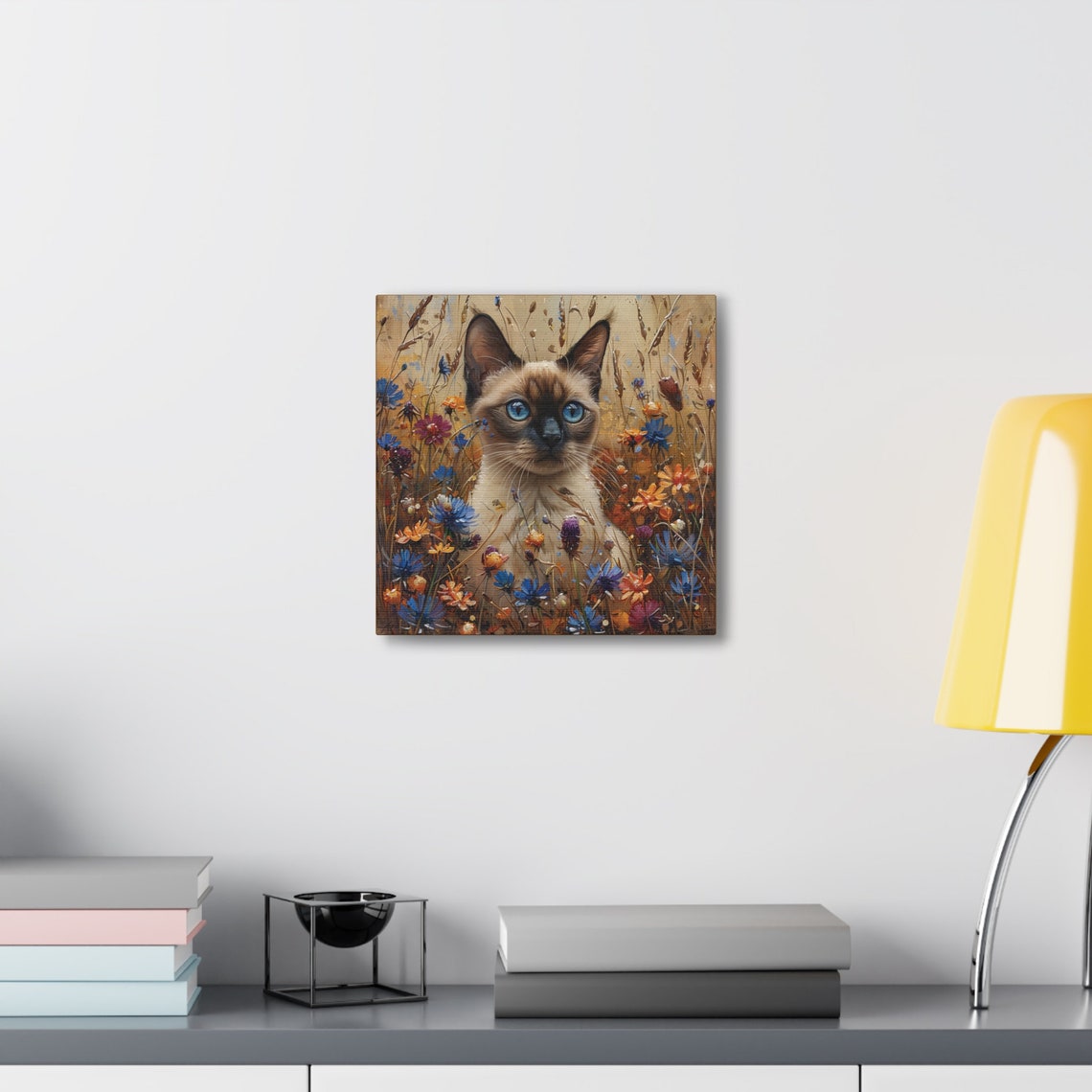 Siamese Kitten in a Field of Blue and Orange Wildflowers Poster - Image 4